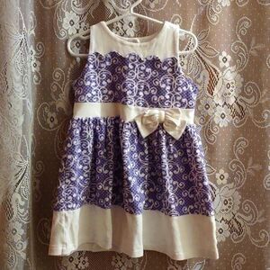 J. Khaki Girls Size 5 Dress sleeveless‎ purple white bow accent cotton knit